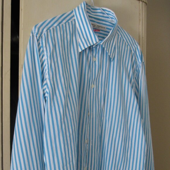 Alessandro Gherardeschi Blue White Striped Shirt Made in Italy Unisex L - Picture 1 of 5